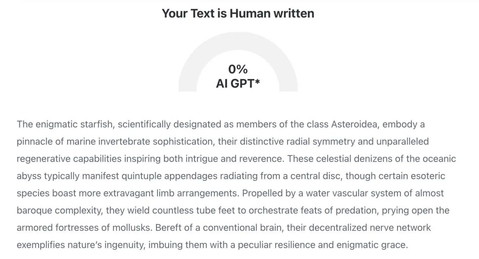 ZeroGPT response from second GPT text