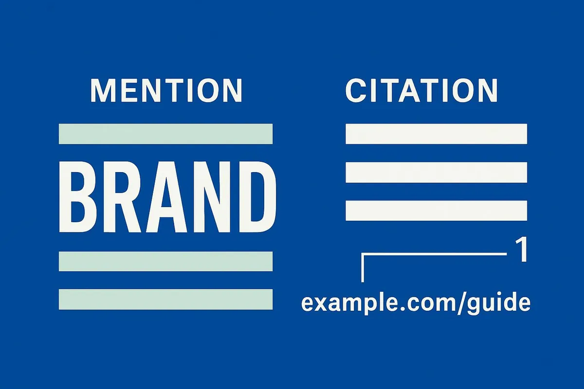 Flat cobalt-and-mint typography separates a named brand from a numbered owned-domain source citation.