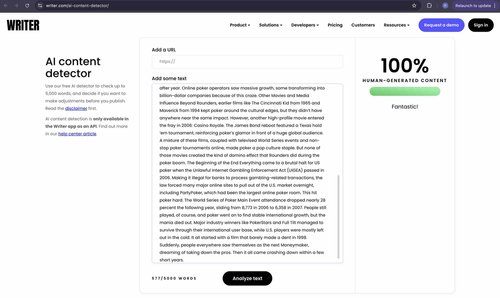 writer ai checker results