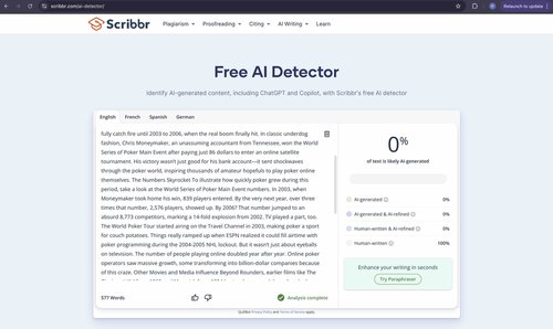 scribbr ai checker results